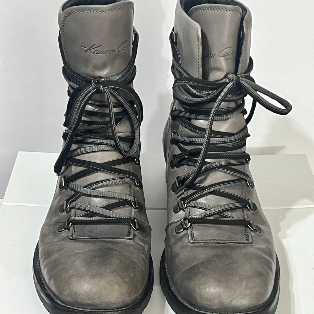 Kenneth Cole Gray Bike Trail Laced Leather Boots Sz 10M - Picture 4 of 6